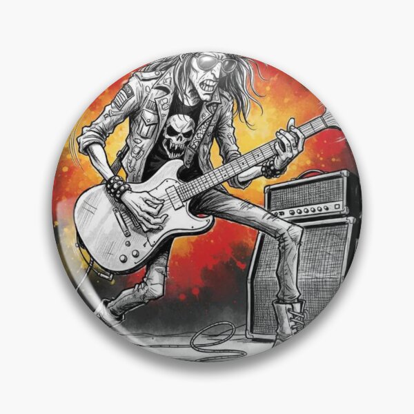 Item preview, Hard Rock Guitarist Illustration – Skull Shirt, Bandana, and Amplifier with Fiery Background designed and sold by Pixel Pout.
