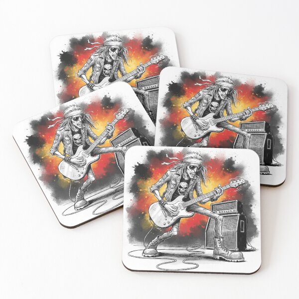Item preview, Hard Rock Guitarist Illustration – Skull Shirt, Bandana, and Amplifier with Fiery Background designed and sold by Pixel Pout.