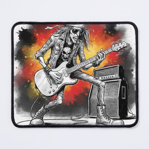 Item preview, Hard Rock Guitarist Illustration – Skull Shirt, Bandana, and Amplifier with Fiery Background designed and sold by Pixel Pout.