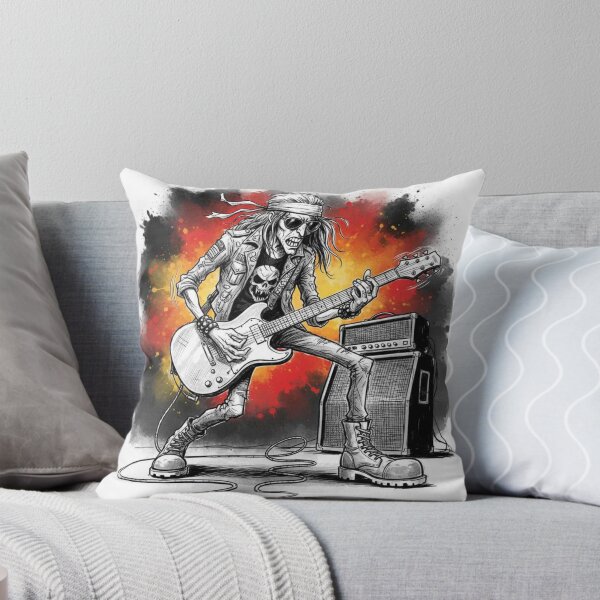 Item preview, Hard Rock Guitarist Illustration – Skull Shirt, Bandana, and Amplifier with Fiery Background designed and sold by Pixel Pout.