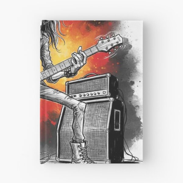 Item preview, Hard Rock Guitarist Illustration – Skull Shirt, Bandana, and Amplifier with Fiery Background designed and sold by Pixel Pout.