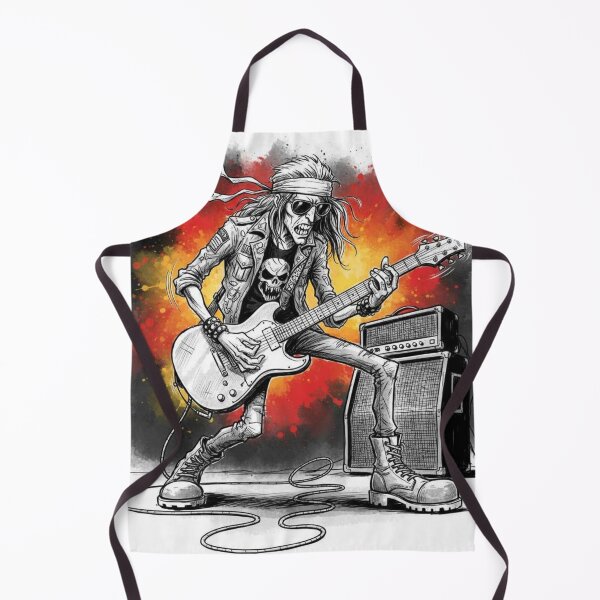 Item preview, Hard Rock Guitarist Illustration – Skull Shirt, Bandana, and Amplifier with Fiery Background designed and sold by Pixel Pout.