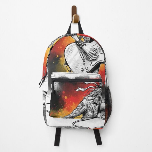 Item preview, Hard Rock Guitarist Illustration – Skull Shirt, Bandana, and Amplifier with Fiery Background designed and sold by Pixel Pout.