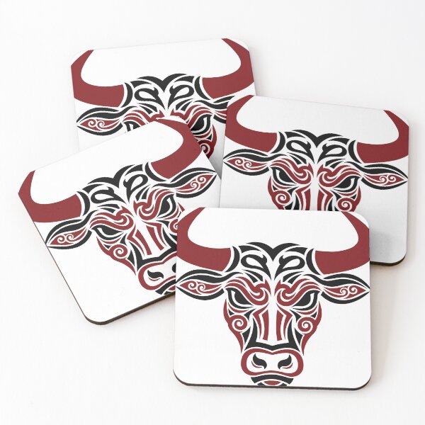 Item preview, Tribal bull head illustration with bold red and black patterns symbolizing strength and power designed and sold by bayzidstock.