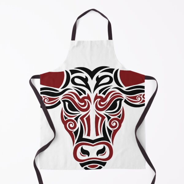 Item preview, Tribal bull head illustration with bold red and black patterns symbolizing strength and power designed and sold by bayzidstock.