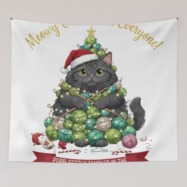 Item preview, Purrfectly Tangled Yarn Ball Christmas Tree Cat designed and sold by zoughlal.
