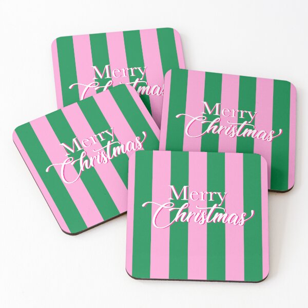 Item preview, Merry Christmas Typography, Pink and Green Stripes designed and sold by OneThreeSix.