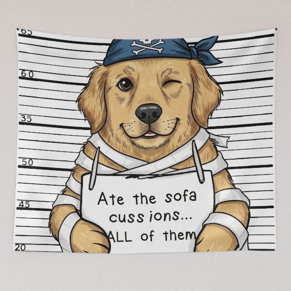 Item preview, Ate The Sofa Cushions Dog Mugshot Funny Puppy designed and sold by zoughlal.