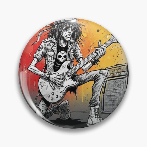 Item preview, Rock Guitarist Kneeling on Stage – Skull Shirt, Bandana, and Amplifier Illustration   designed and sold by Pixel Pout.