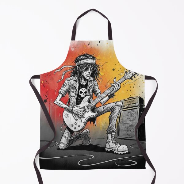 Item preview, Rock Guitarist Kneeling on Stage – Skull Shirt, Bandana, and Amplifier Illustration   designed and sold by Pixel Pout.
