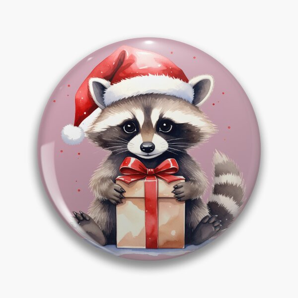 Item preview, Sitting raccoon with Christmas present in watercolor style designed and sold by LiskoDesign.