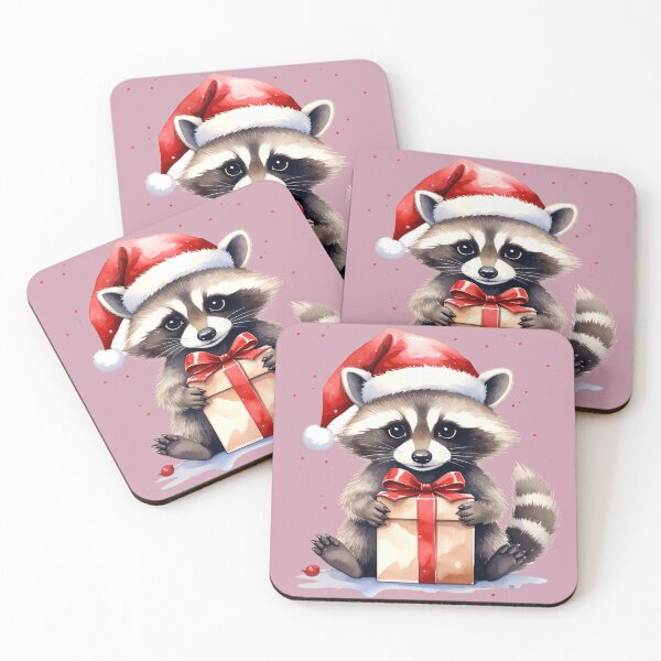 Item preview, Sitting raccoon with Christmas present in watercolor style designed and sold by LiskoDesign.