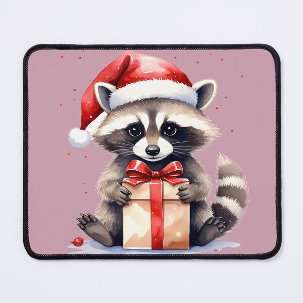 Item preview, Sitting raccoon with Christmas present in watercolor style designed and sold by LiskoDesign.