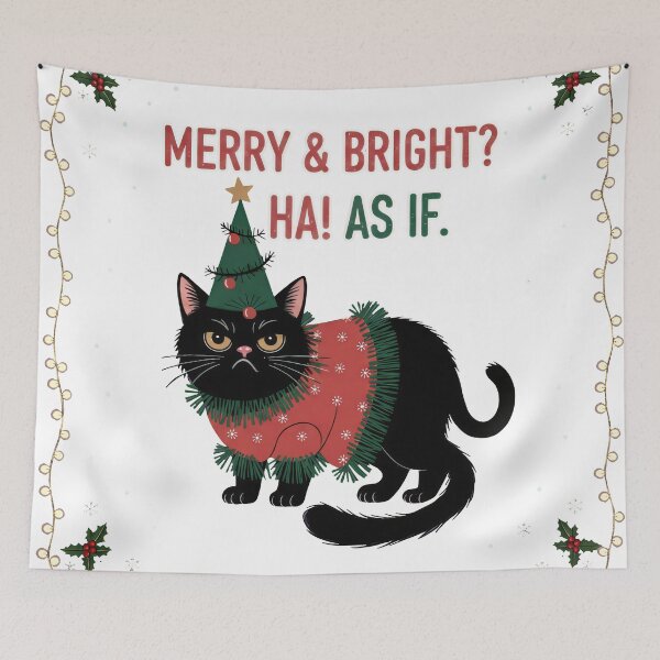 Item preview, Merry & Bright Ha As If Grumpy Black Cat designed and sold by zoughlal.