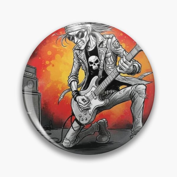 Item preview, Hard Rock Guitarist in Skull Shirt – Fiery Stage Performance Illustration   designed and sold by Pixel Pout.