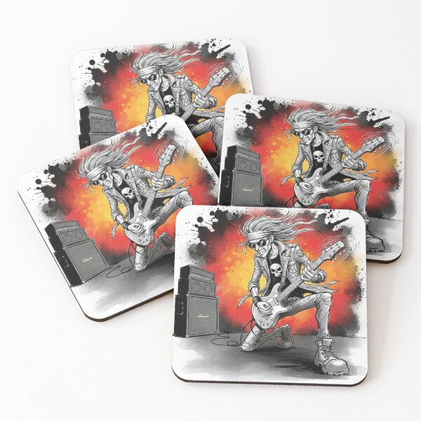 Item preview, Hard Rock Guitarist in Skull Shirt – Fiery Stage Performance Illustration   designed and sold by Pixel Pout.