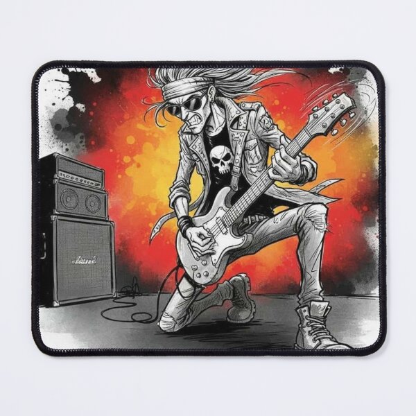 Item preview, Hard Rock Guitarist in Skull Shirt – Fiery Stage Performance Illustration   designed and sold by Pixel Pout.