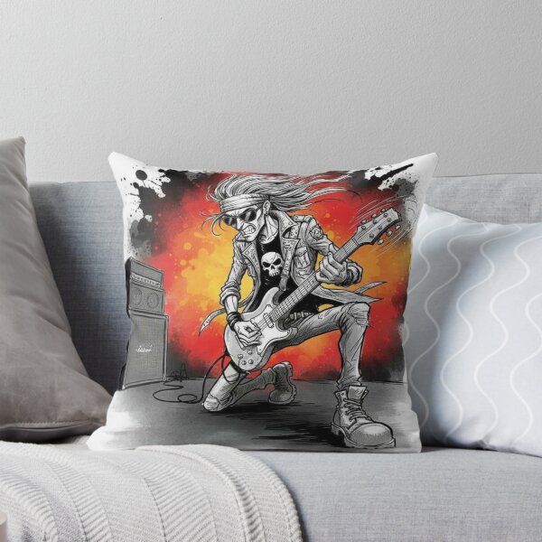 Item preview, Hard Rock Guitarist in Skull Shirt – Fiery Stage Performance Illustration   designed and sold by Pixel Pout.