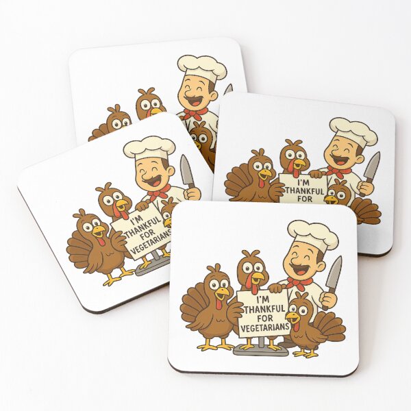 Item preview, Cute Funny Turkey Family with Chef – “I’m Thankful for Vegetarians” Thanksgiving Cartoon designed and sold by MujernDesignArt.