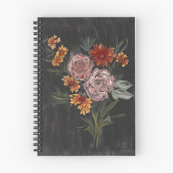 Item preview, Dark Floral Bouquet with Pink Roses and Orange Mums - Moody Botanical Art Print designed and sold by HeidiArtist.