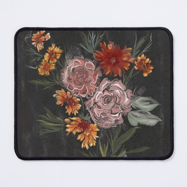 Item preview, Dark Floral Bouquet with Pink Roses and Orange Mums - Moody Botanical Art Print designed and sold by HeidiArtist.