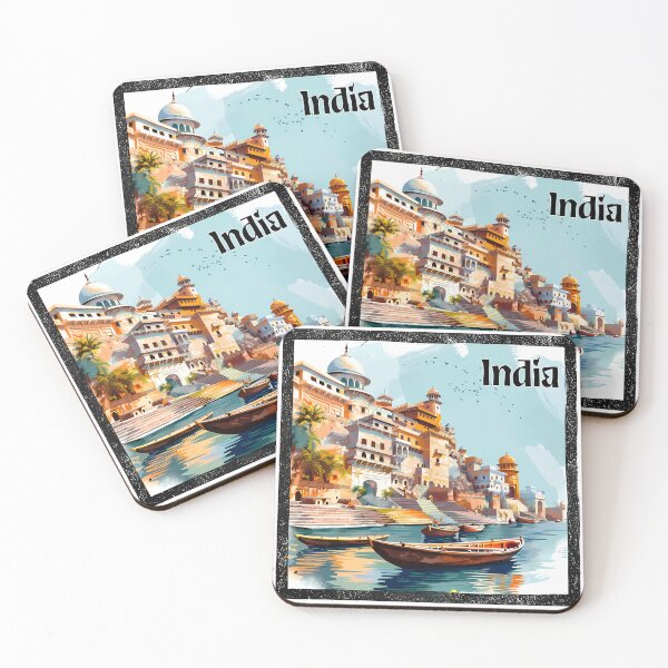 Item preview, Colorful India Riverside Illustration – Varanasi Architecture Art designed and sold by DesignArtist.ia.