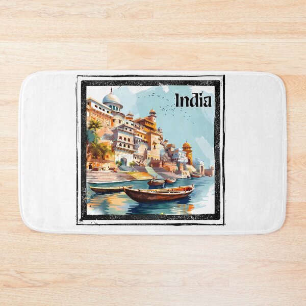 Item preview, Colorful India Riverside Illustration – Varanasi Architecture Art designed and sold by DesignArtist.ia.