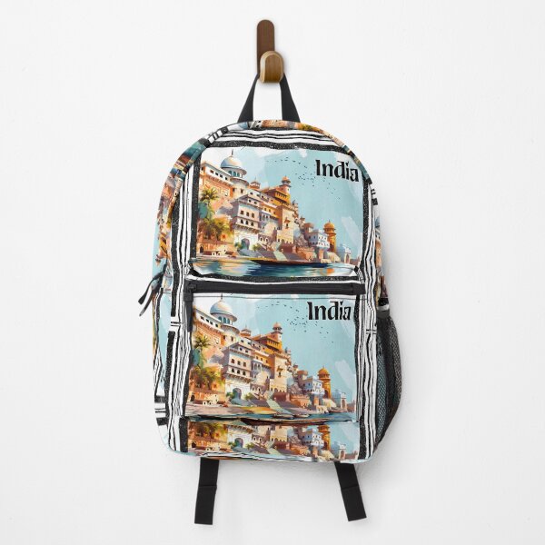 Item preview, Colorful India Riverside Illustration – Varanasi Architecture Art designed and sold by DesignArtist.ia.