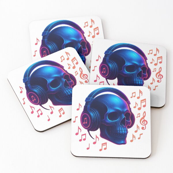 Item preview, Neon Skull Beats – 3D skull with headphones and musical notes designed and sold by Gletschie.
