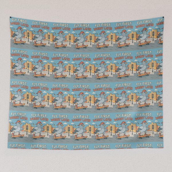 Item preview, Should I Be Worried About Flying? -  Funny Urban Pigeon Quote | Playful Motivational Design designed and sold by WhimsyByPaul.redbubble.com.