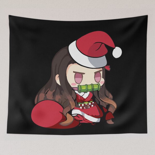 Item preview, Nezuko Inspired Christmas – Festive Santa Girl with Patched Gift Bag designed and sold by T-Chou.