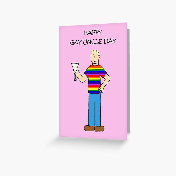 Gay Uncle Day August 14th Cartoon Man in Rainbow T-shirt Greeting Card