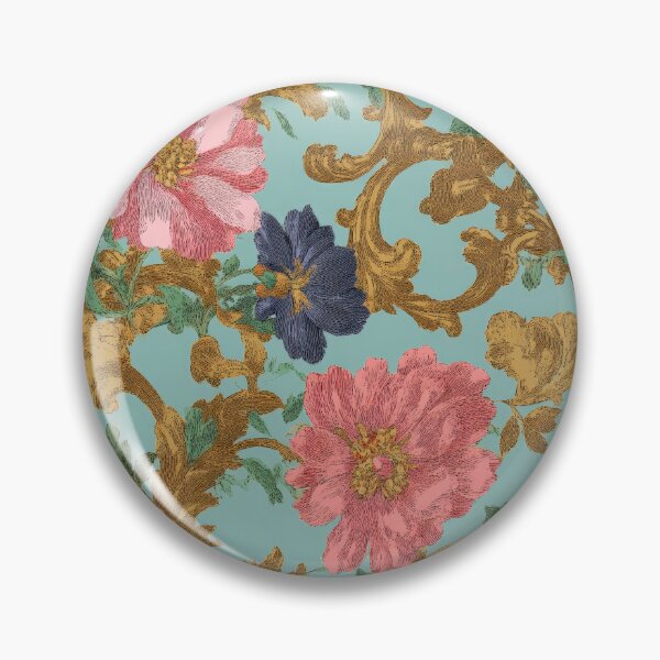 Item preview, Pink Peonies and Gold Scrolls on Blue designed and sold by Atlas Kai.