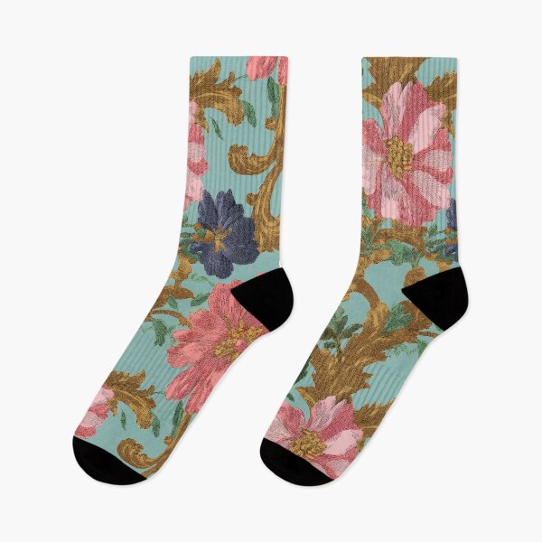 Item preview, Pink Peonies and Gold Scrolls on Blue designed and sold by Atlas Kai.