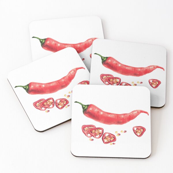Item preview, Watercolor red hot chili pepper sticker. Vegetable red pods, sliced and seeds. Food spices designed and sold by BartolArt.