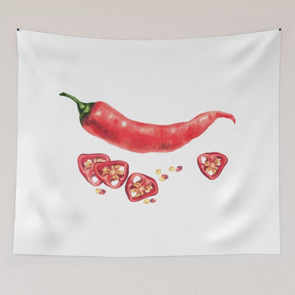 Item preview, Watercolor red hot chili pepper sticker. Vegetable red pods, sliced and seeds. Food spices designed and sold by BartolArt.