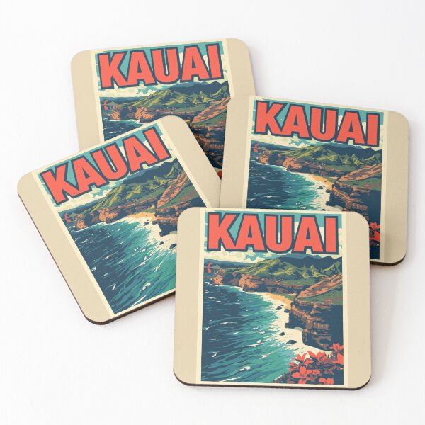 Item preview, Retro Kauai Travel Poster | Vintage Hawaii Coastline Illustration designed and sold by AM-little-shop.
