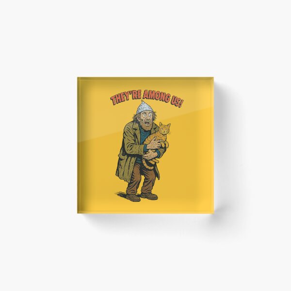 Item preview, They’re Among Us – Tin Foil Hat Guy with Cat Vintage Sci-Fi Art designed and sold by The Devil's Bargain.