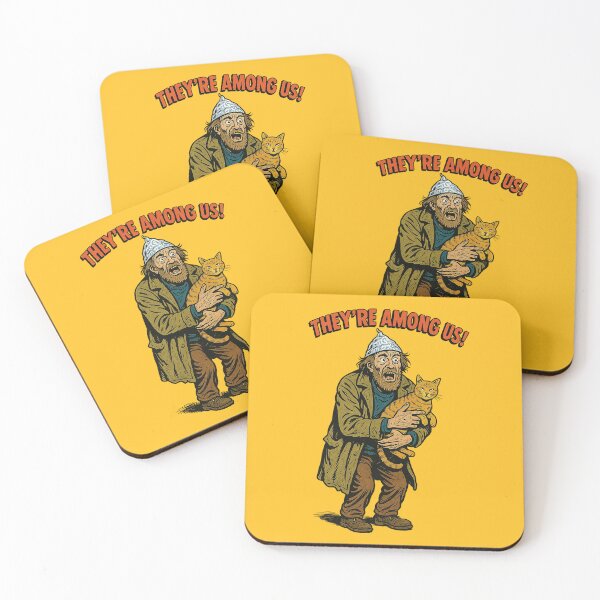 Item preview, They’re Among Us – Tin Foil Hat Guy with Cat Vintage Sci-Fi Art designed and sold by The Devil's Bargain.