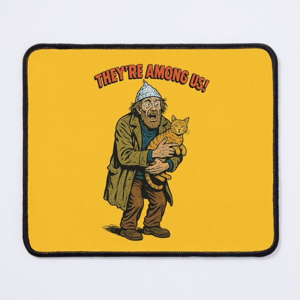 Item preview, They’re Among Us – Tin Foil Hat Guy with Cat Vintage Sci-Fi Art designed and sold by The Devil's Bargain.