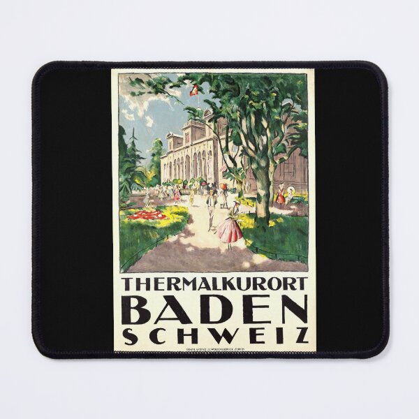 Item preview, Vintage Art Deco Travel Poster | Baden Switzerland Thermal Spa Resort | Elegant Architecture & Garden Setting designed and sold by artofuniverse.