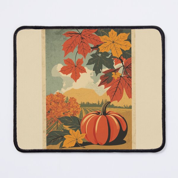 Item preview, Vintage Fall Landscape Poster | Retro Pumpkin & Autumn Leaves Illustration designed and sold by AM-little-shop.