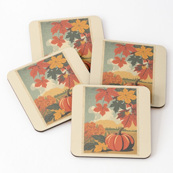 Item preview, Vintage Fall Landscape Poster | Retro Pumpkin & Autumn Leaves Illustration designed and sold by AM-little-shop.