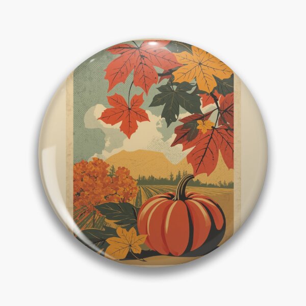 Item preview, Vintage Fall Landscape Poster | Retro Pumpkin & Autumn Leaves Illustration designed and sold by AM-little-shop.