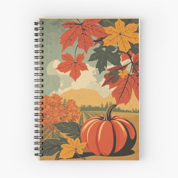 Item preview, Vintage Fall Landscape Poster | Retro Pumpkin & Autumn Leaves Illustration designed and sold by AM-little-shop.