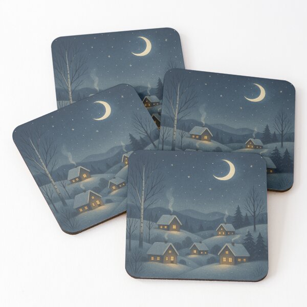 Item preview, Winter Night Village — Cozy Cabin Under the Crescent Moon designed and sold by Mo & Ko Design.