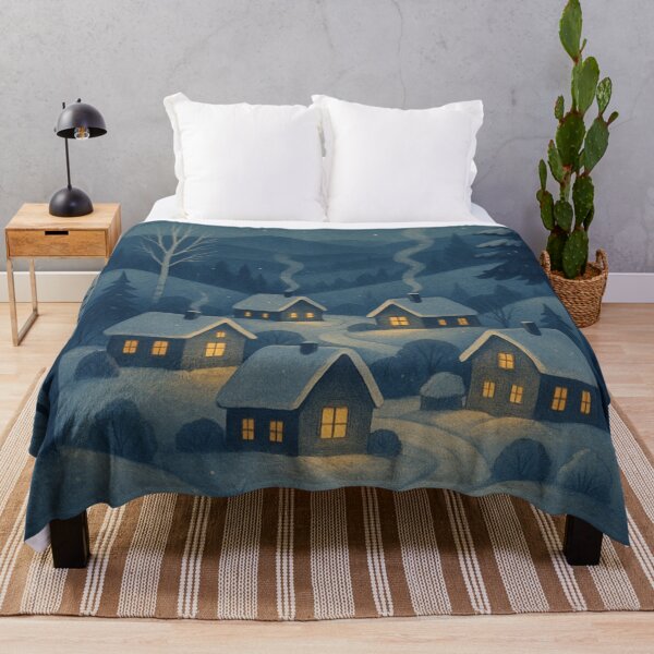 Item preview, Winter Night Village — Cozy Cabin Under the Crescent Moon designed and sold by Mo & Ko Design.