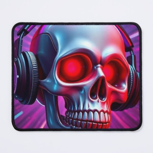 Item preview, Skull wearing headphones on purple/pink background designed and sold by Mickey-Inc.