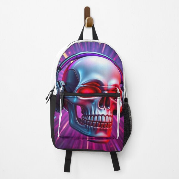 Item preview, Skull wearing headphones on purple/pink background designed and sold by Mickey-Inc.