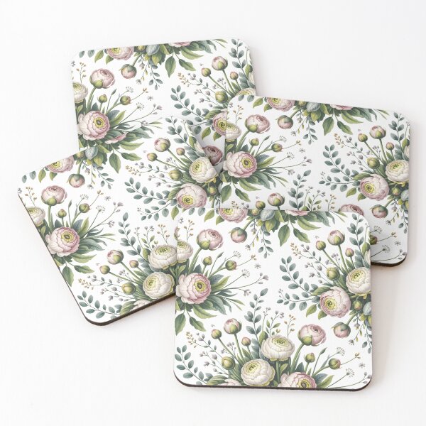 Item preview, White Ranunculus - Vintage Botanical Floral Pattern designed and sold by JessArty ⭐⭐⭐⭐⭐.